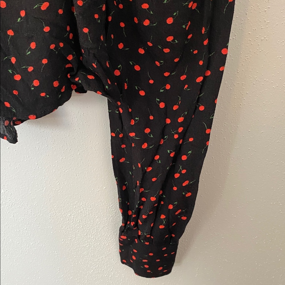 Free People Black Blouse with Red Cherries - Picture 9 of 16